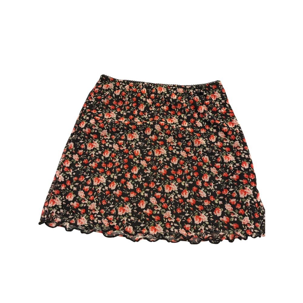 Urban Outfitters Floral Mesh Mini Skirt Black Red Lettuce Edge XS